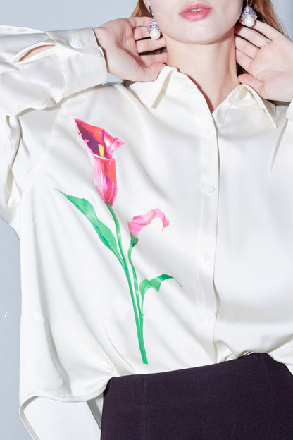 Silky Satin Calla Lily Blouse