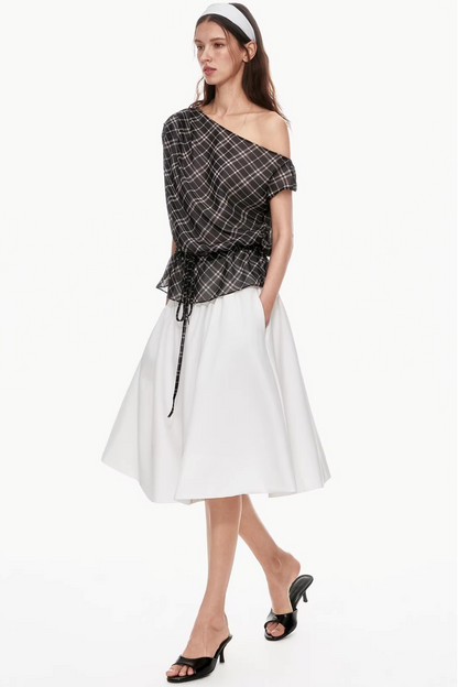 Plaid Asymmetrical Off-Shoulder Top