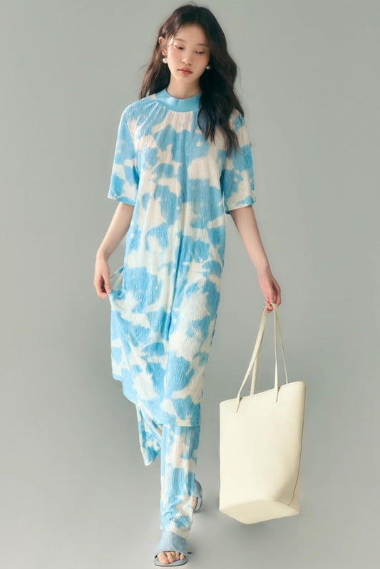 Monsoon Waves Blue Tie-Dye Dress Set-Up