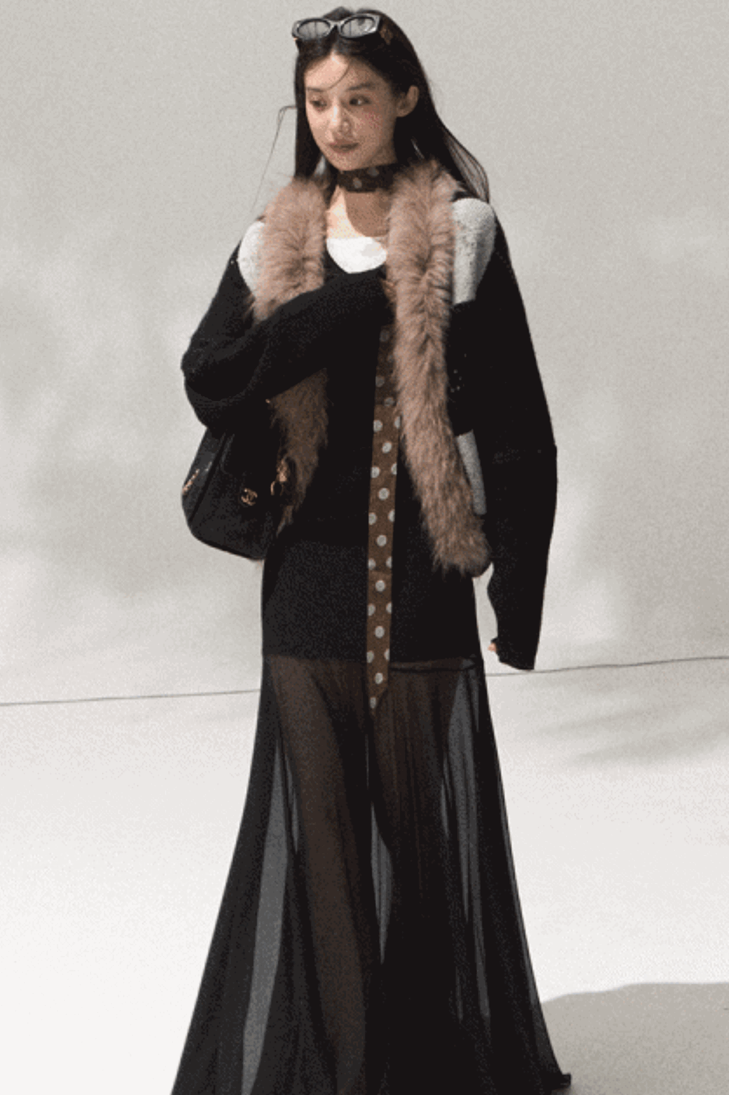 High-Waisted Knit Mesh Skirt