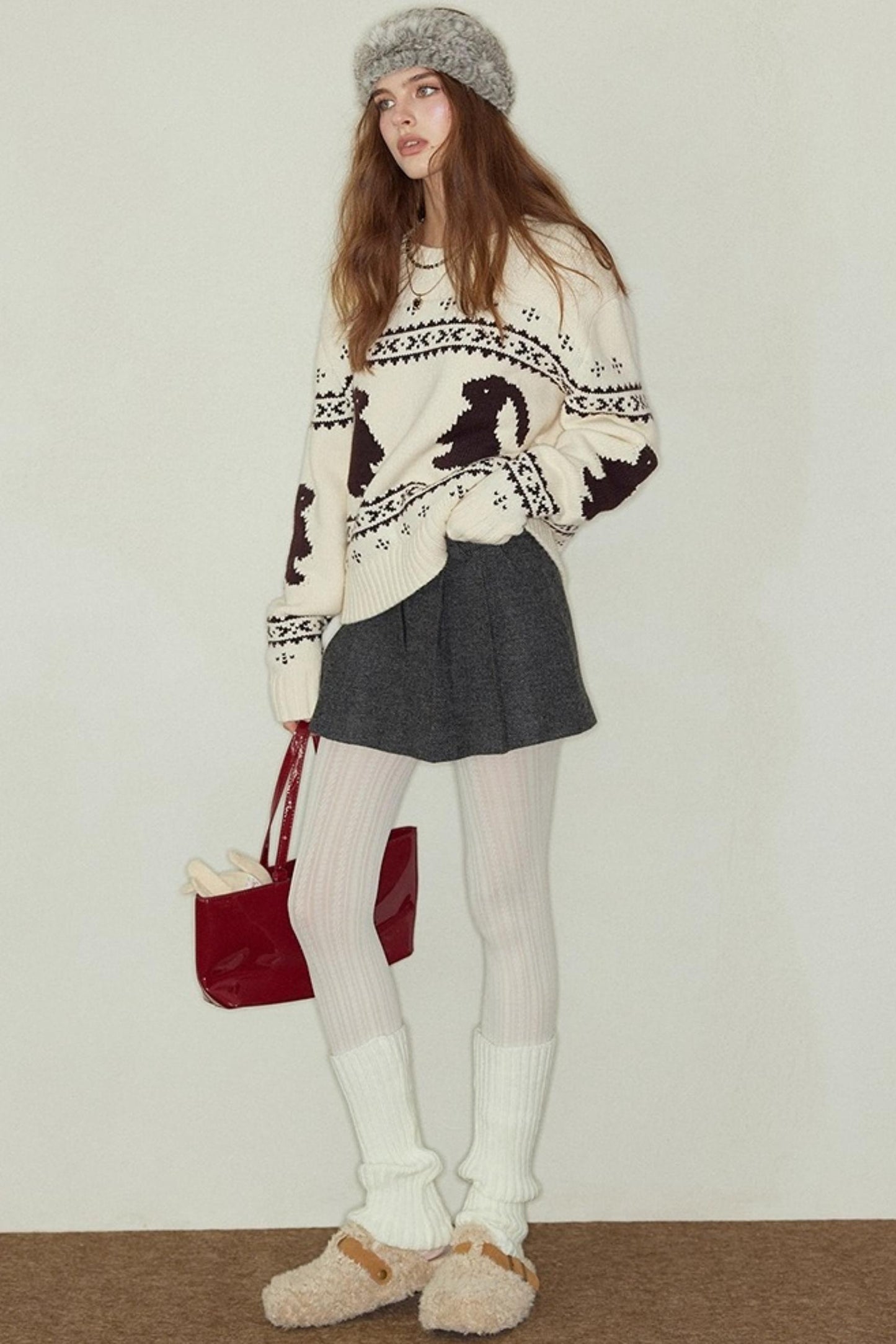 Fair Isle Rabbit Crew Neck Knit