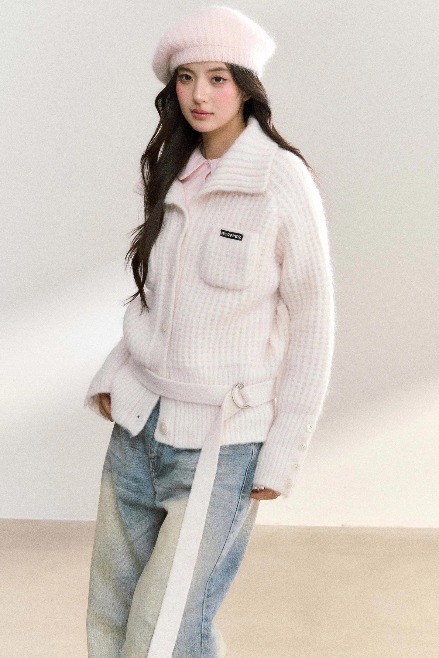 Double Pocket Button-Up Knit Jacket