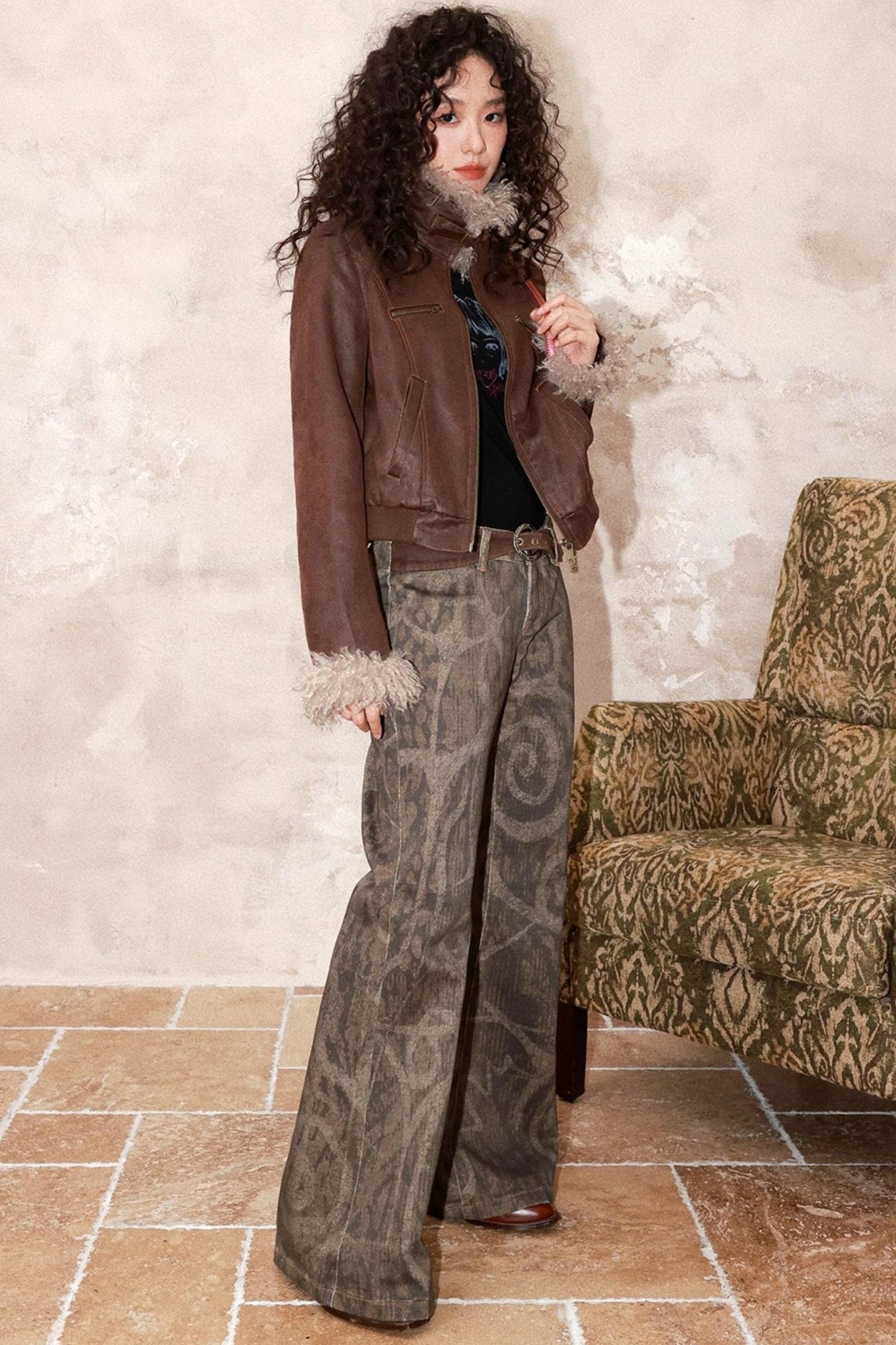 Tree Shadow Flared Denim Pants