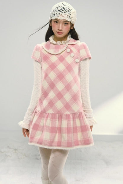 Christmas Plaid Tweed A-Line Dress Set-Up