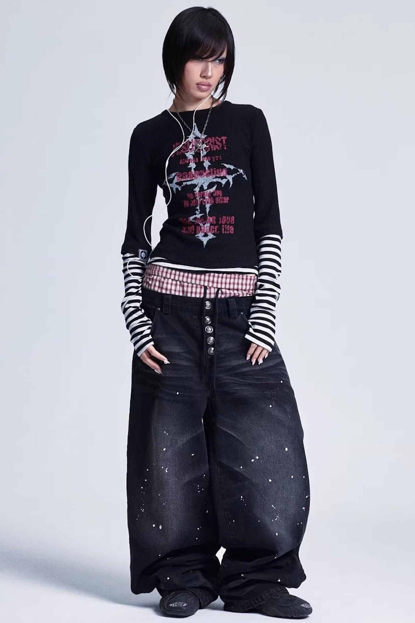 Distressed Ink Wash Baggy Pants