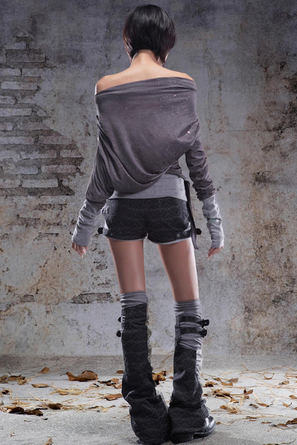 Original Irregular One-Shoulder Knitted Top