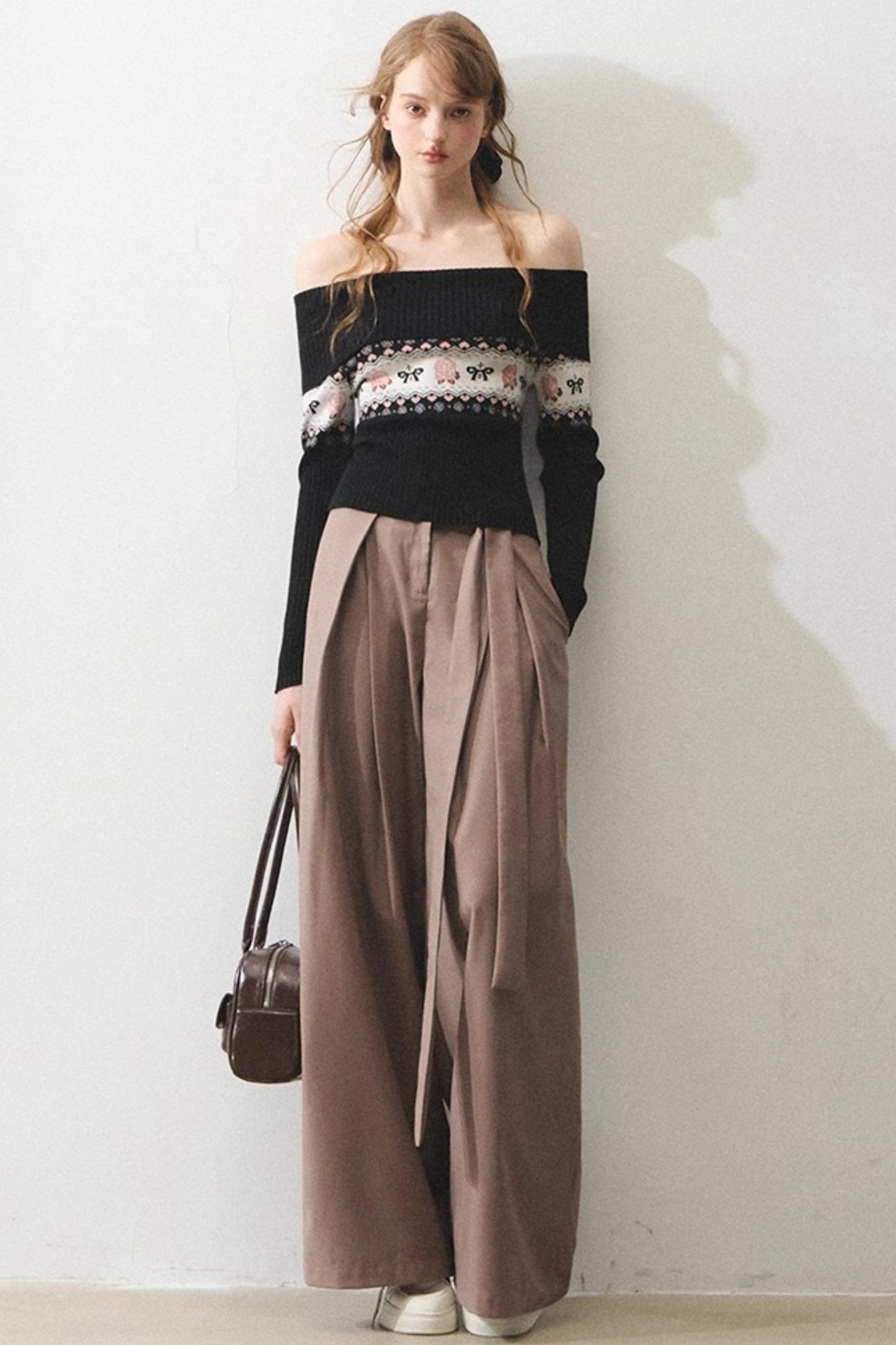 Mintfarbener Rosen-Jacquard-Pullover