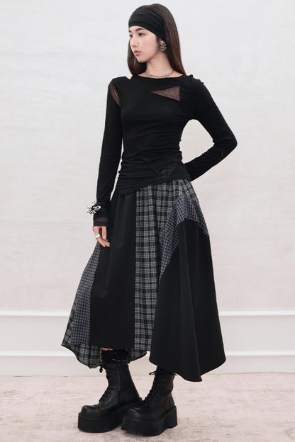 Long Check Panel Skirt