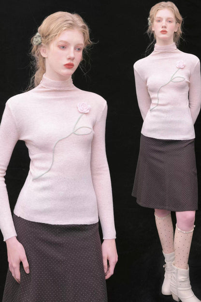 Three-Dimensional Floral Wool Top