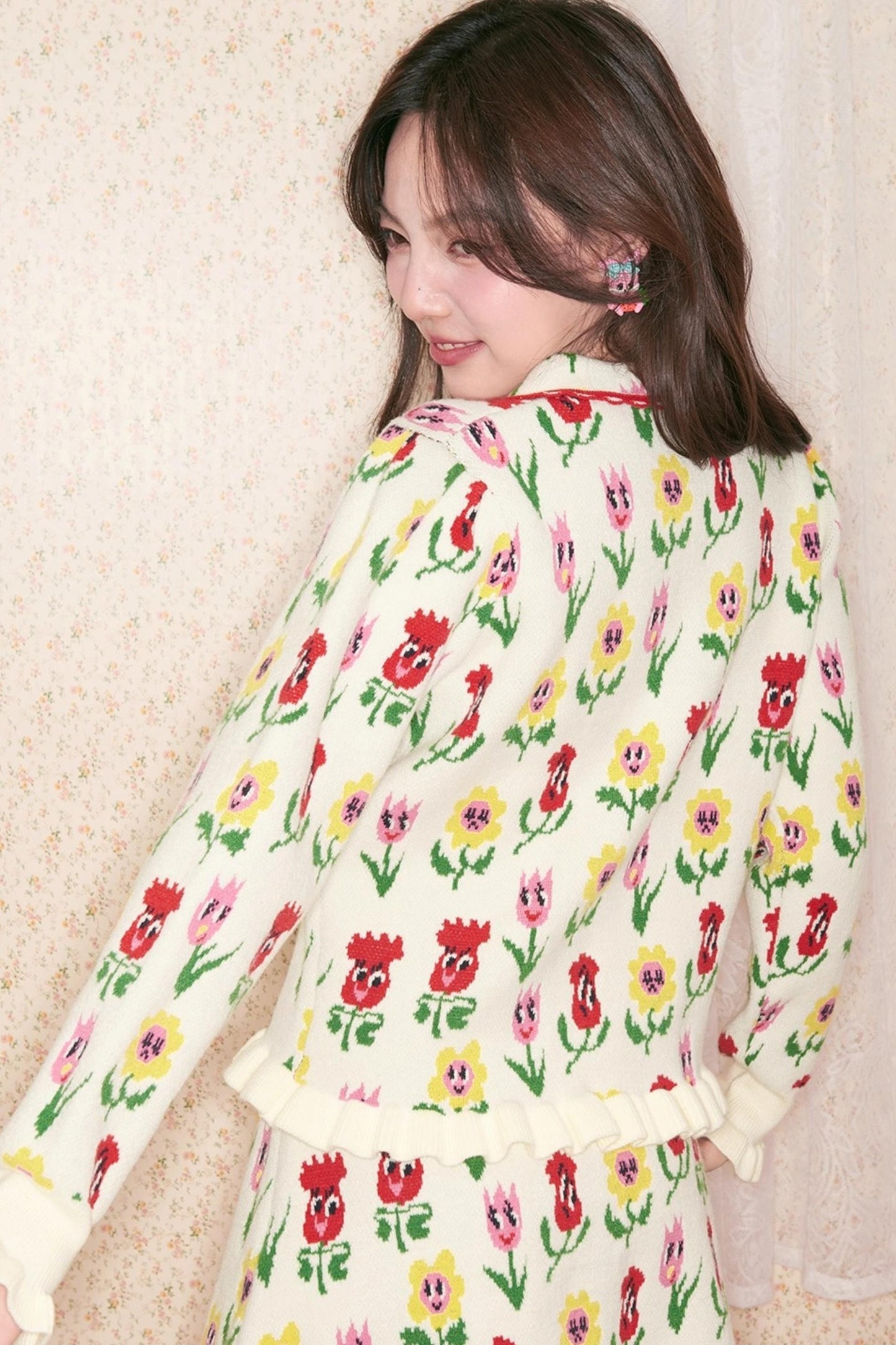 Peach Heart Knitted Top Skirt Set-Up