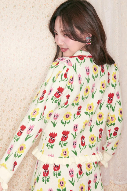 Peach Heart Knitted Top Skirt Set-Up