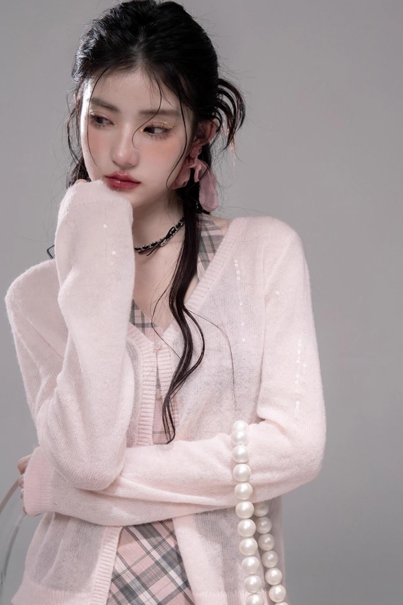 럭셔리 핑크 가디건