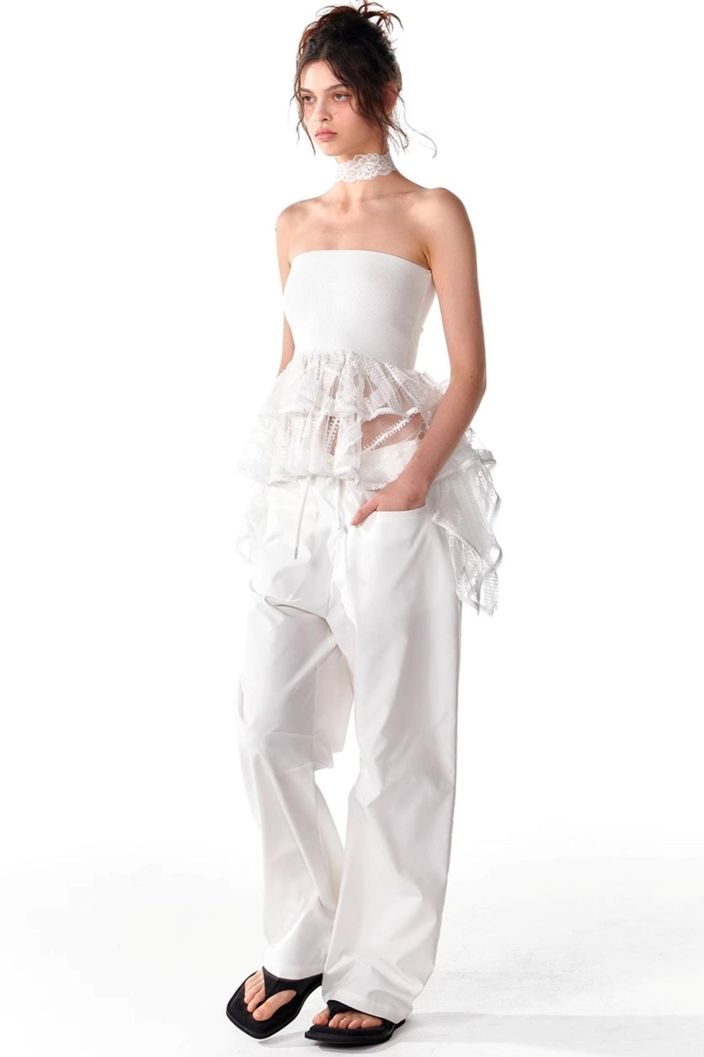 Summer Slim Ruffle Lace Top