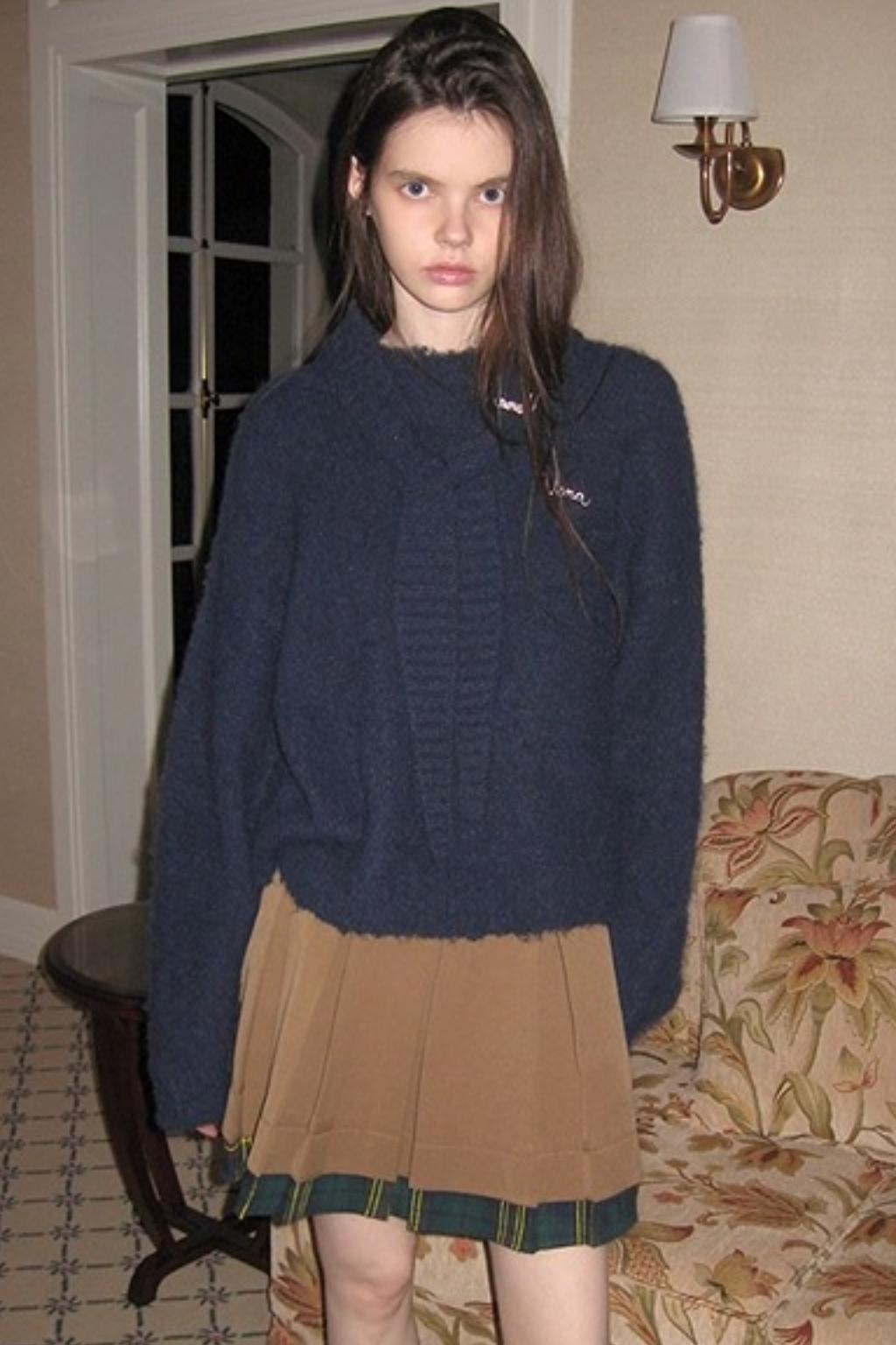 Navy Wool Hooded Sweater