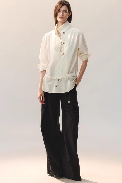 Feather Traces Deep V Blouse