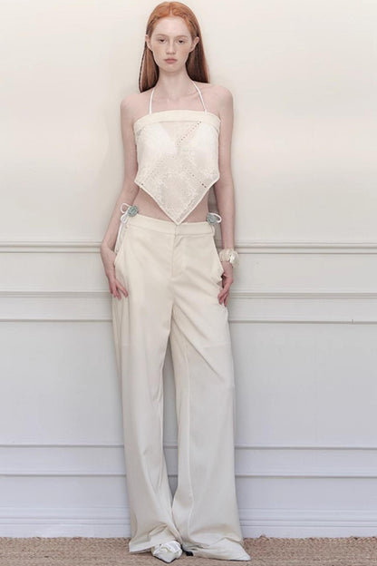 White Lace Wide-Leg Pants