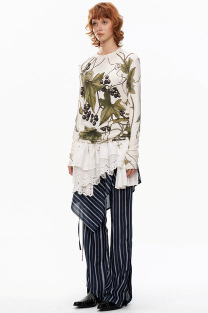 Grape Print Round Neck Sweater