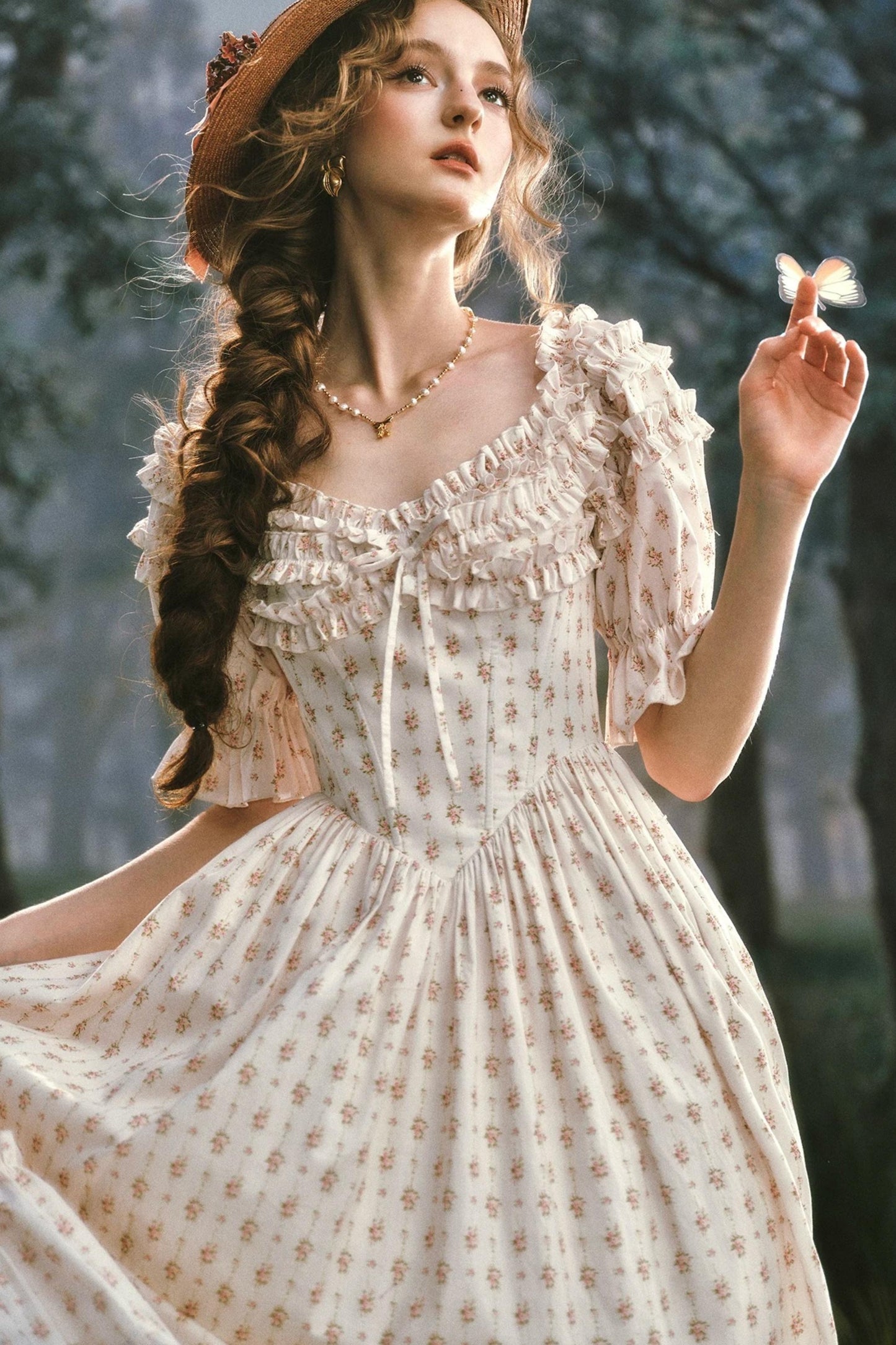 French Floral Fishbone Dress