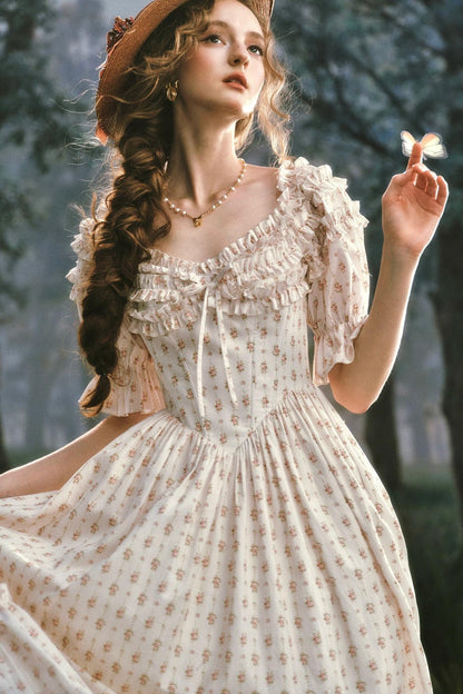 French Floral Fishbone Dress