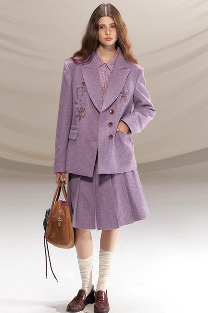 Wool Houndstooth Preppy Suit Skirt Set-Up