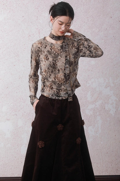 Smoke Brown Floral T-Shirt