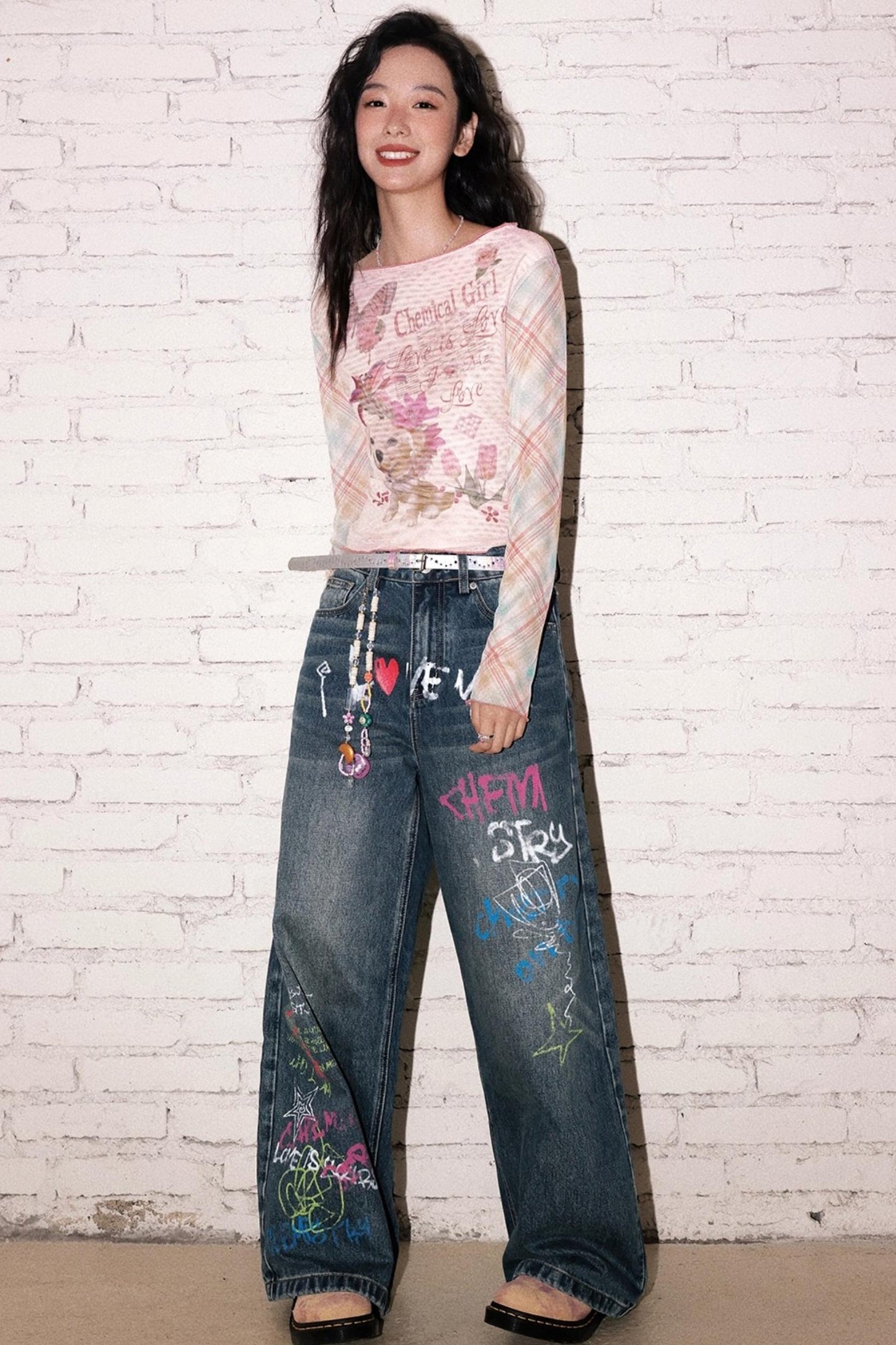 Childish Graffiti Wide-Leg Jeans