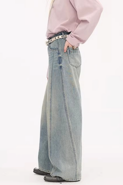 Split Curved Hem Denim Pants