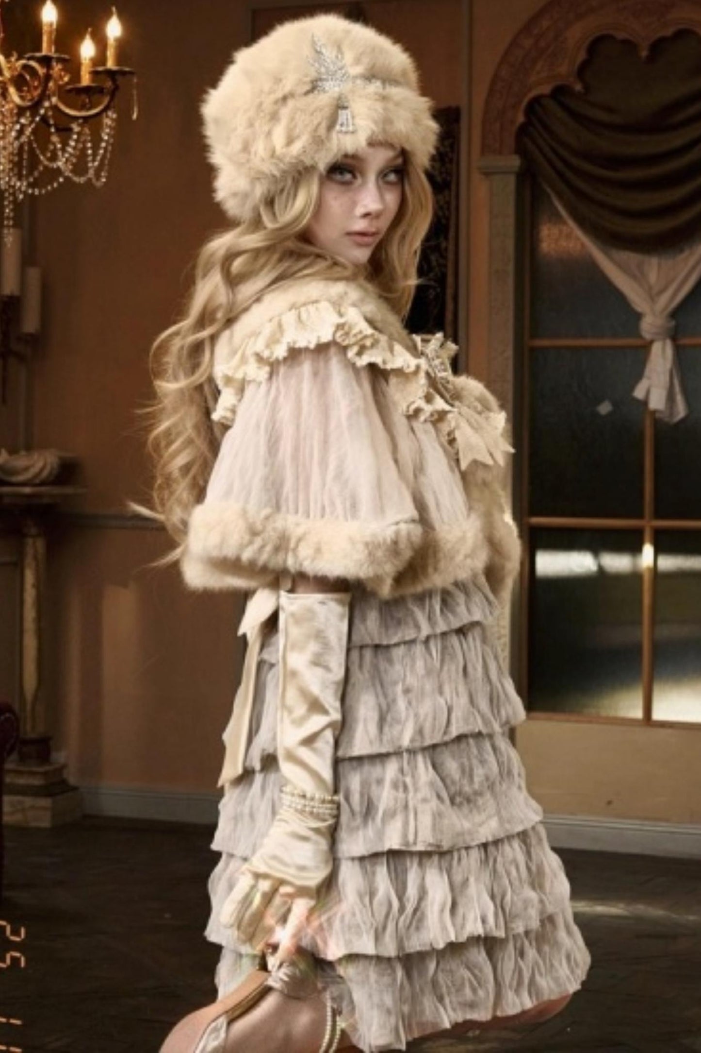 Slavic Daughter Fur Cape Dress Set-Up
