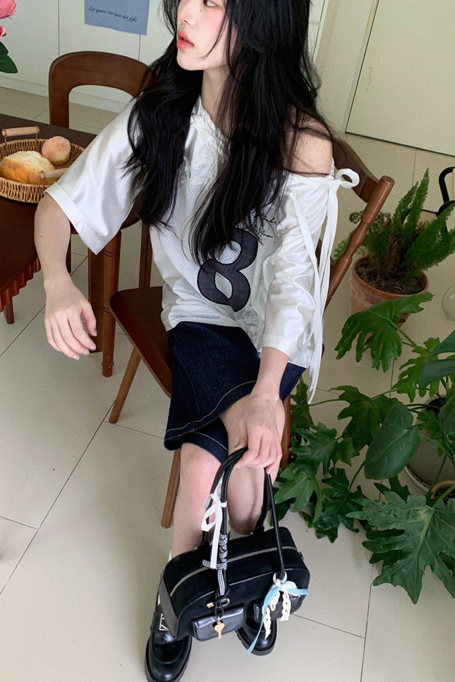 Block Core Mesh Slouch Top