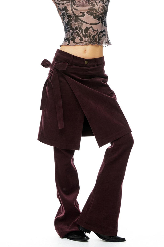 Burgundy Detachable Corduroy Pants