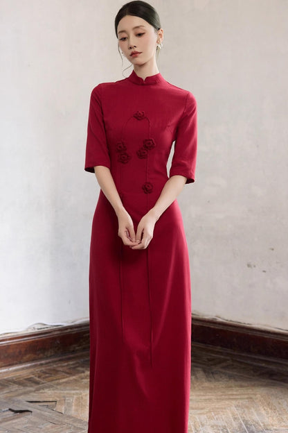 Red Flower Cheongsam Dress