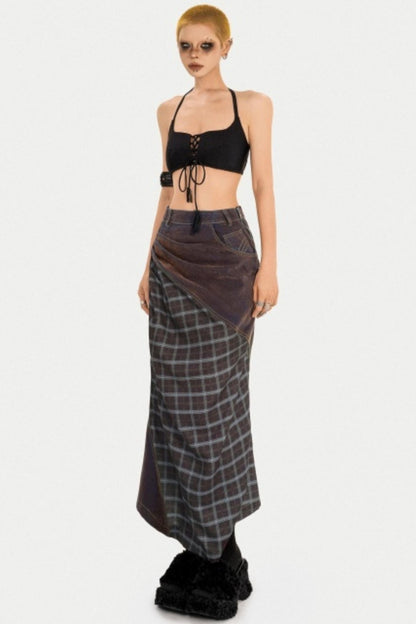 Autumn Plaid Patchwork Skirt