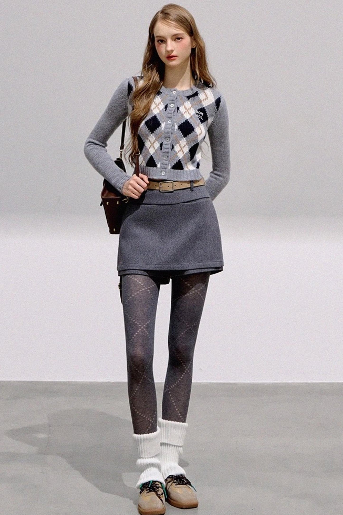 Vintage Diamond Plaid Knitted Cardigan