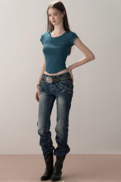 Topstitch Gradient Skinny Jeans