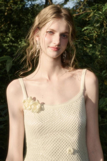 Pure White Floral Knit Dress