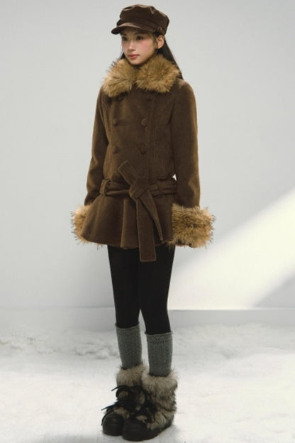 Khaki Ruffled Woolen Coat