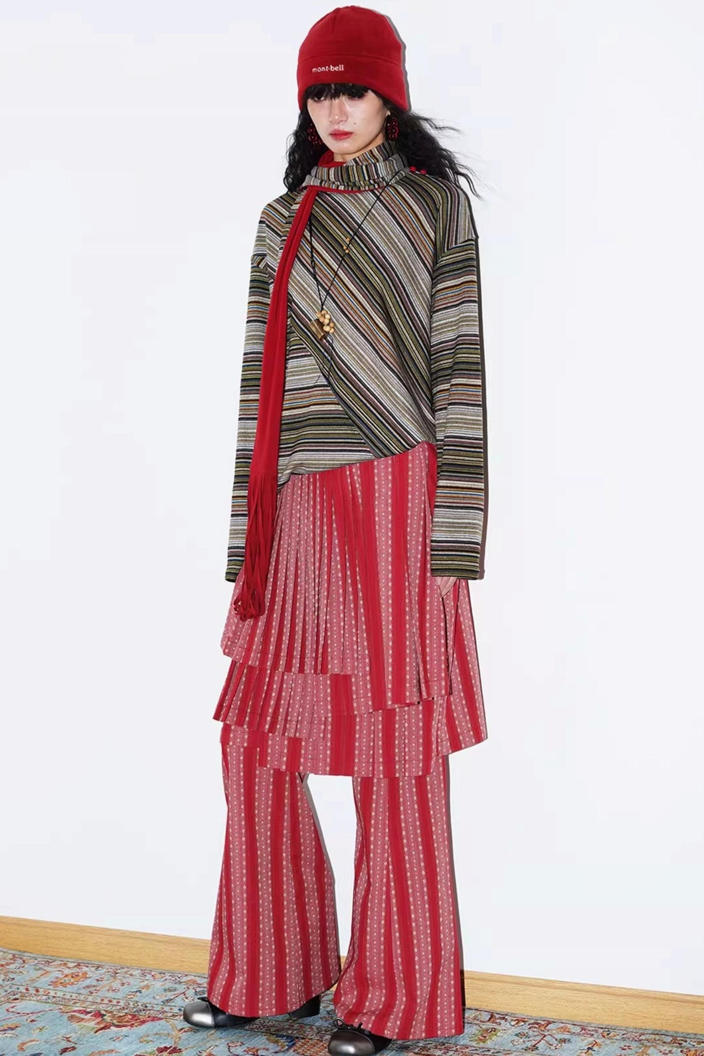 Striped Brushed Long-Sleeved Top