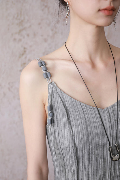 Gray Halter Pleated Dress Set-Up