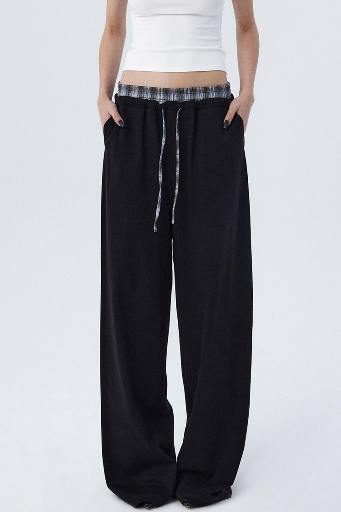 Contrast Check Pattern Wide Pants