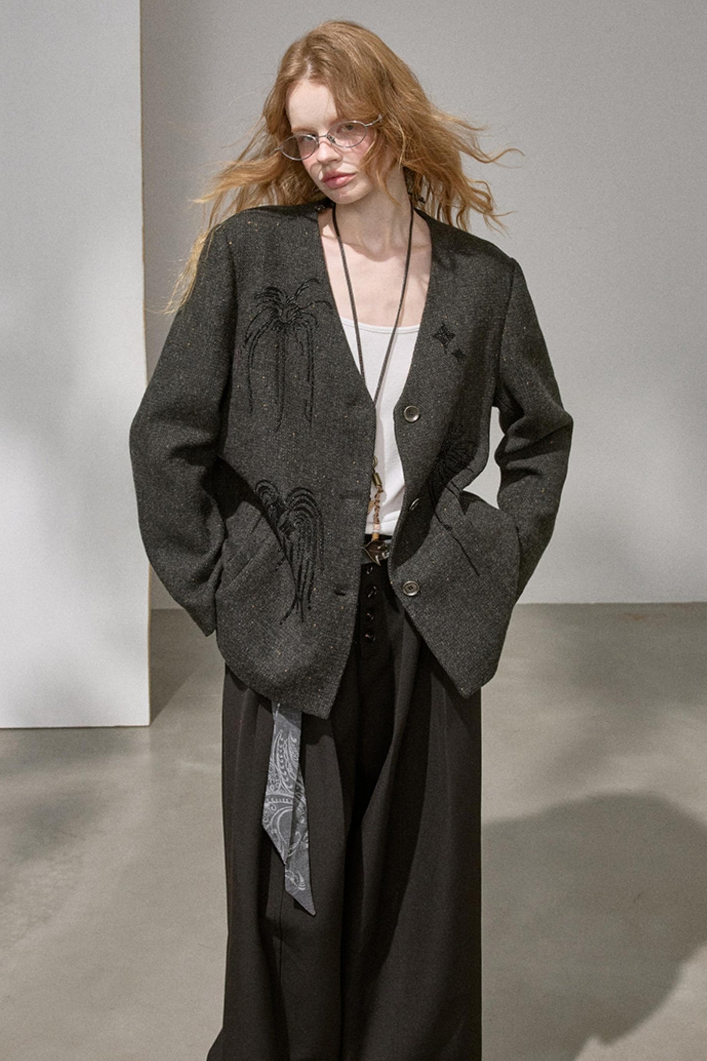 High-Density Beaded V-Neck Jacket