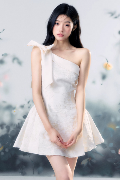 Floral Bow One-Shoulder Dress