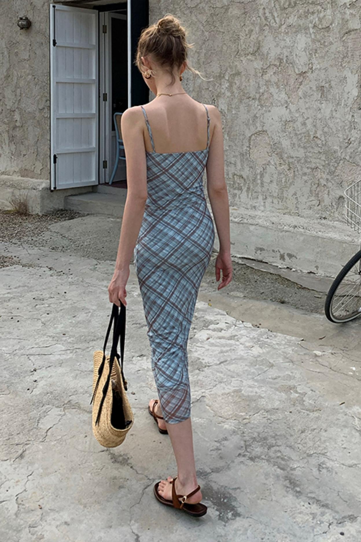 Vintage Checked Camisole Maxi Skirt Set-Up