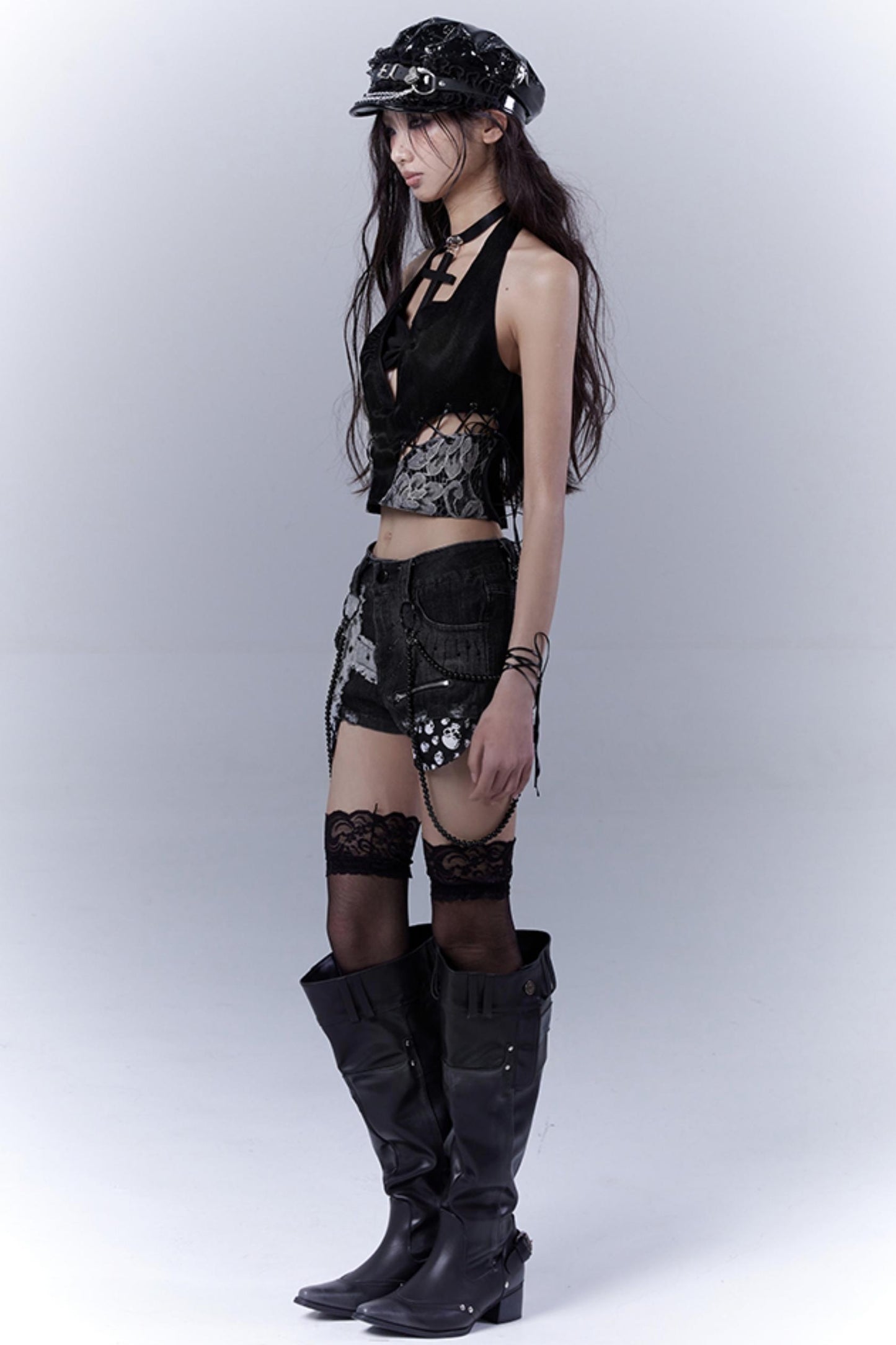 Lace-Infused Leather Tops