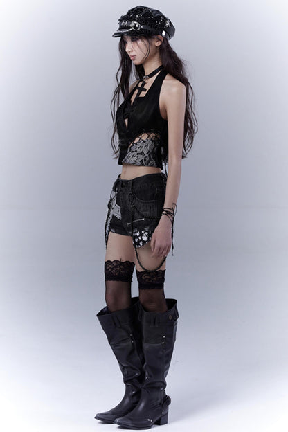 Lace-Infused Leather Tops