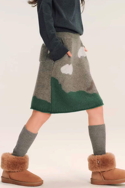 Color-Block Wool Knitted Skirt