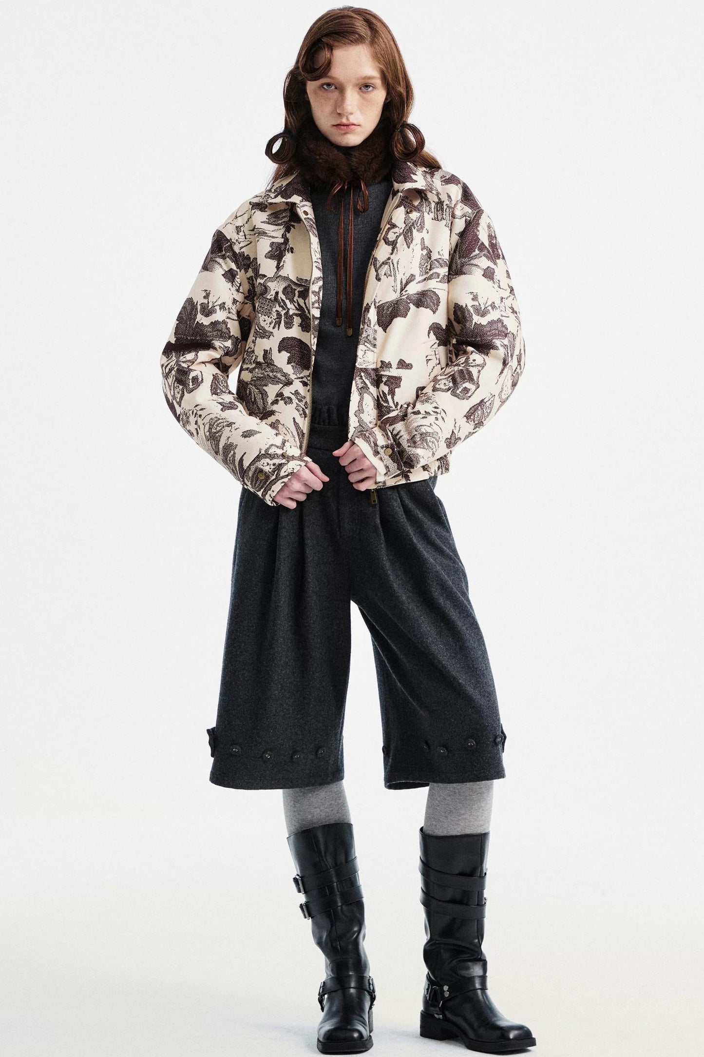 Gray Woolen Lace-Trim Pants