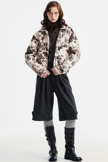 Gray Woolen Lace-Trim Pants