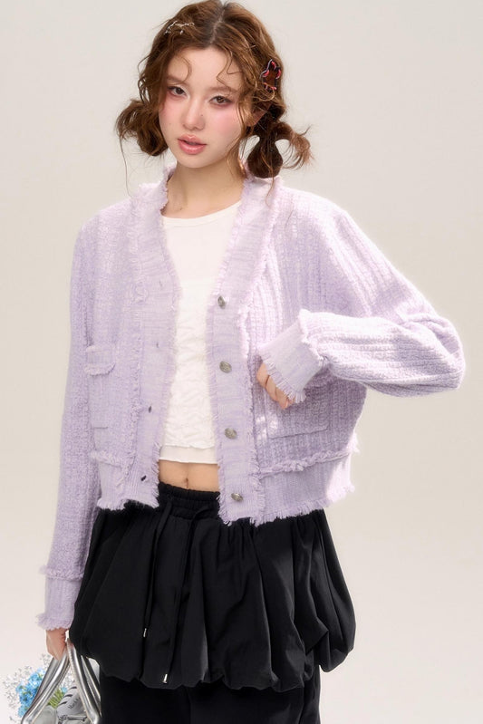 Purple Velvet Knit Cardigan