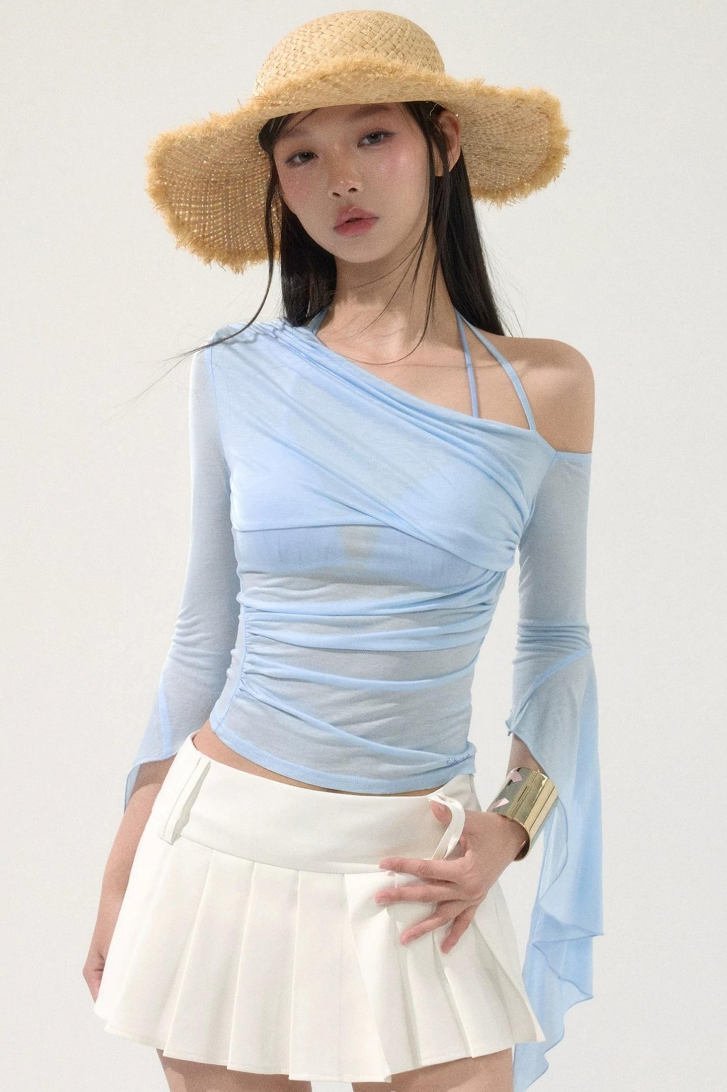 Sweet Off-Shoulder Pleated Top
