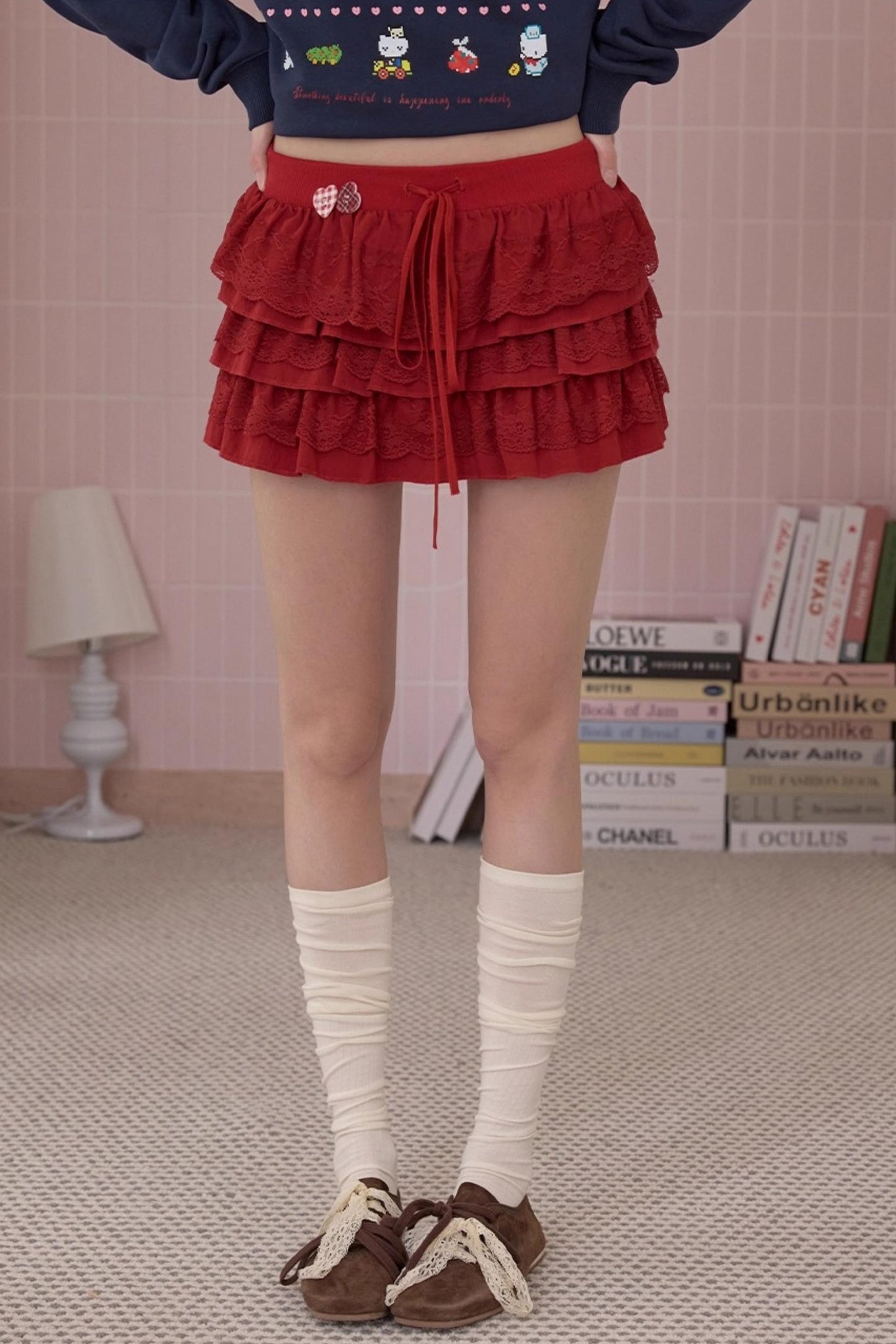 Elegant Red Lace Cake Skirt